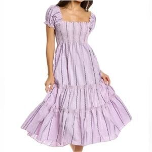 OPT Serenette Lavender Pink Gingham Smocked Midi Dress Puff Sleeve Cottagecore